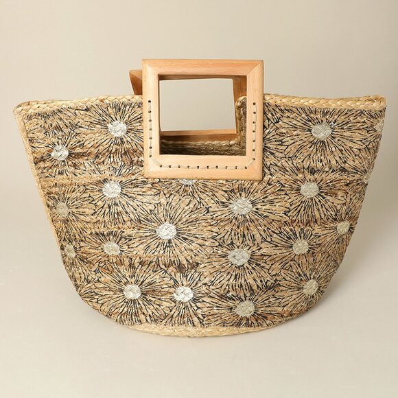 Free People Handbags - Zinnia Flower Garden Market Stall Jute Straw Beach Summer Tote Bag Handbag NEW